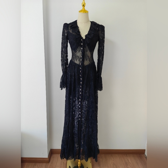 Self-Portrait Black Lace Ruffle Maxi Dress - Picture 6 of 13